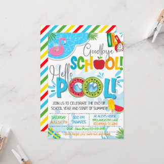 Invitation Goodbye School Hello Pool Fin de la fête scolaire