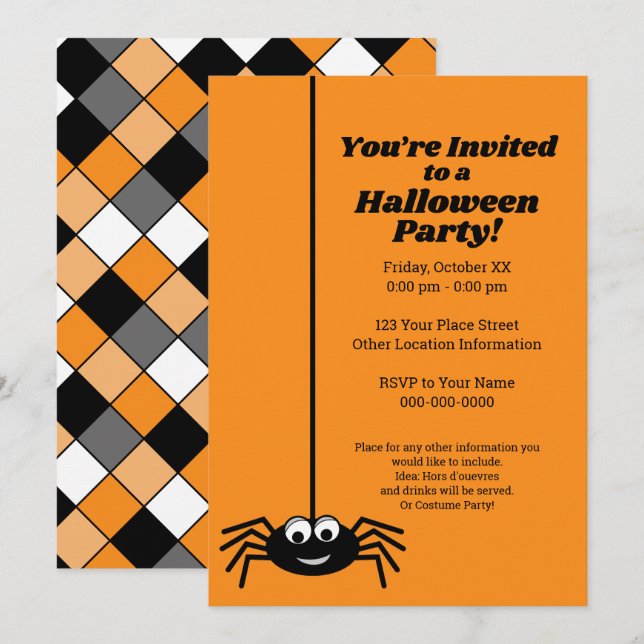 Invitation Googly moderne Eye Spider Halloween Party (Devant / Derrière)