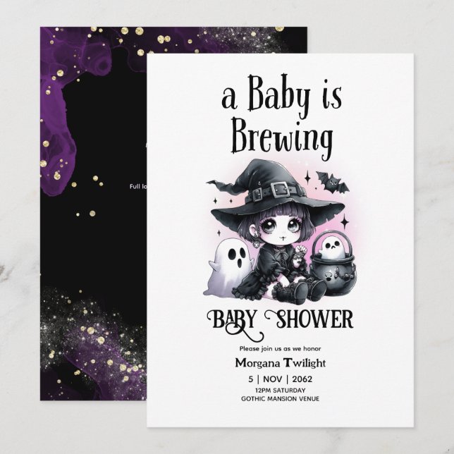 Invitation Goth Baby Girl est en train de brasser sorcière fa (Devant / Derrière)