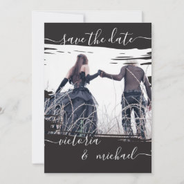 Invitation Goth Brush a Mariage Photo Enregistrer la date
