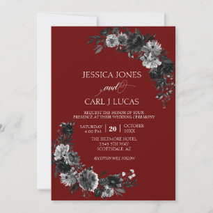 Invitation Goth Elegant Black Watercolor Rose