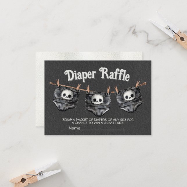 Invitation Goth Halloween clothesline Skull Diaper tombole (Devant/Arrière en situation)