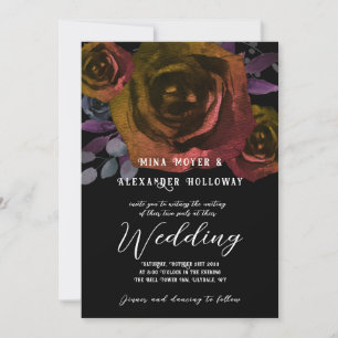 Invitation Goth moderne Rose foncé QRC