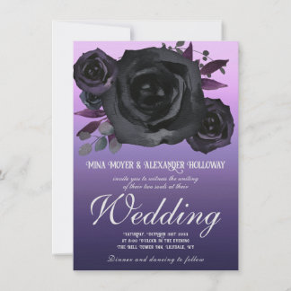 Invitation Goth moderne violet Rose noir Mariage