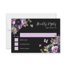 Goth Purple & Black Moody Florals Quinceañera RSVP
