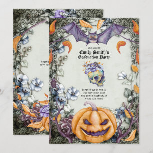 Invitation Goth Purple Skulls Halloween / Muertos Graduation