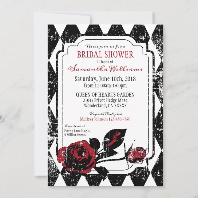 Invitation Goth Rose Grunge Diamond Fête des mariées d'impres (Devant)