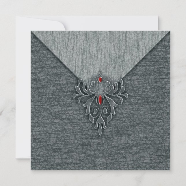 Invitation Goth Vintage Damask Rouge Jewel (Devant)
