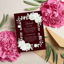 Gothic Burgundy White Roses Wedding Enclosure Card