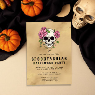 Invitation Gothic Crâne & Roses Fête d'Halloween