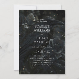Invitation Gothic Elegant Raven & Rose Black Wedding
