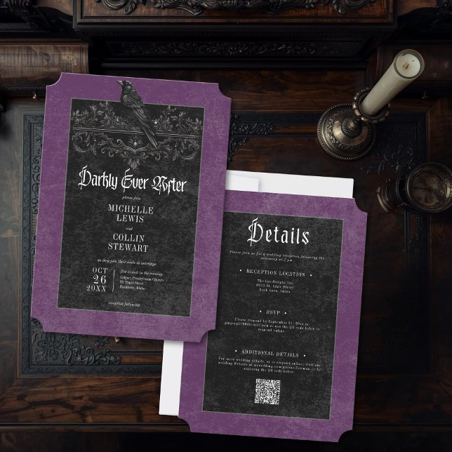 Invitation Gothic Raven Purple Darkly Ever After Wedding (Créateur téléchargé)