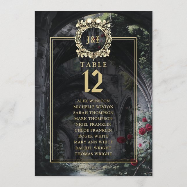 Invitation Gothic Ruins Floral Table Number Seating Chart (Devant)