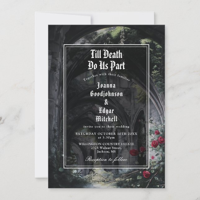 Invitation Gothic Ruins Roses Floral All In One Wedding (Devant)