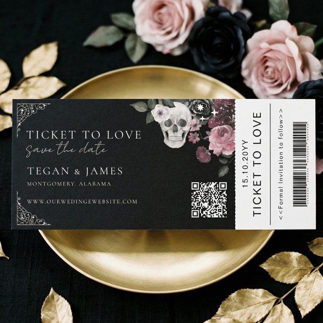 Invitation Gothic Save the Date Boarding Pass WeddingTicket (Gothic Save the Date Boarding Pass WeddingTicket Invitation)