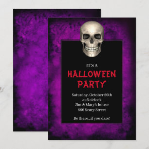 Invitation Gothic Skull Purple Grunge Halloween Party
