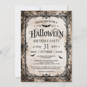 Invitation Gothique Antique Filigrane Halloween Anniversaire