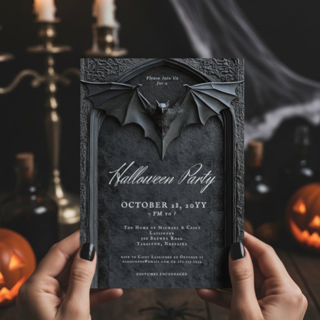 Invitation Gothique Bat Tombstone Halloween Party (Créateur téléchargé)