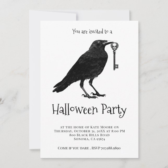 Invitation Gothique Black Raven Halloween Party (Devant)