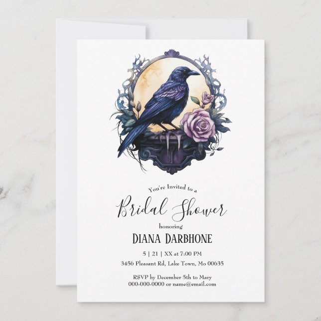 Invitation Gothique Boho Floral Raven & Fête des mariées Rose (Devant)