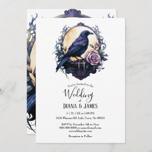 Invitation Gothique Boho Floral Raven & Mariage Rose