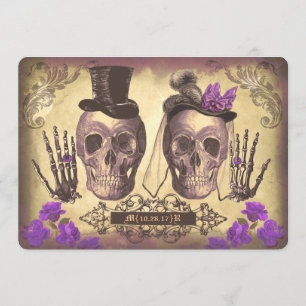 Invitation Gothique Crâne Couple Jour du Mariage mort violet