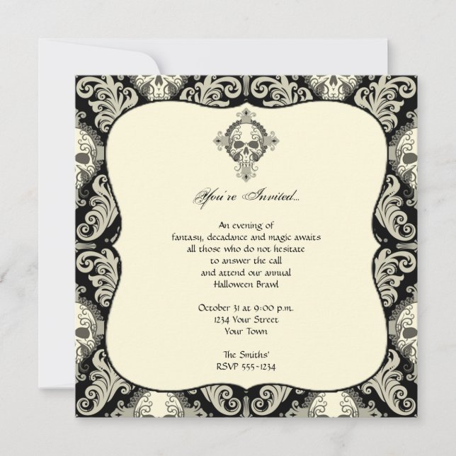 Invitation Gothique Crâne Damask Halloween Party (Devant)