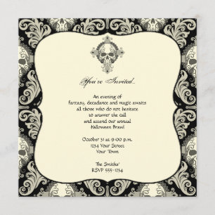 Invitation Gothique Crâne Damask Halloween Party