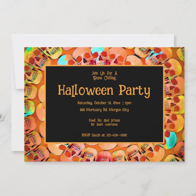 Invitation Gothique Crâne Orange Abstrait Halloween Party (Devant)