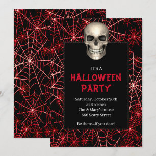 Invitation Gothique crâne Red Spider Web Halloween Party
