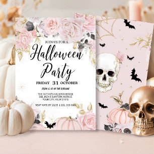 Invitation Gothique Crâne & Rose Halloween Party