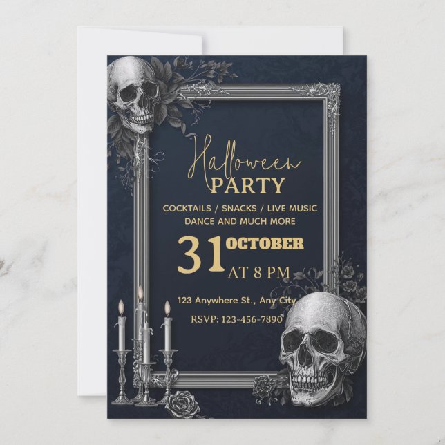 Invitation Gothique De Luxe À La Fête D'Halloween  (Devant)