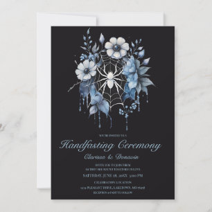 Invitation Gothique Dusty Blue Spider Floral Web Handfasting