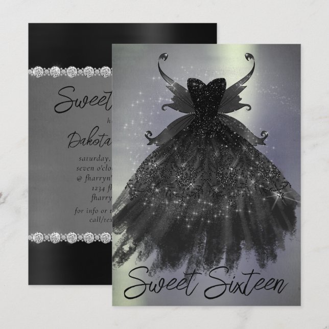 Invitation Gothique Fairy Black Gown | Vampy Goth Glam Sheen (Devant / Derrière)