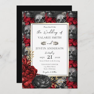 Invitation Gothique Floral Skuls Mariage