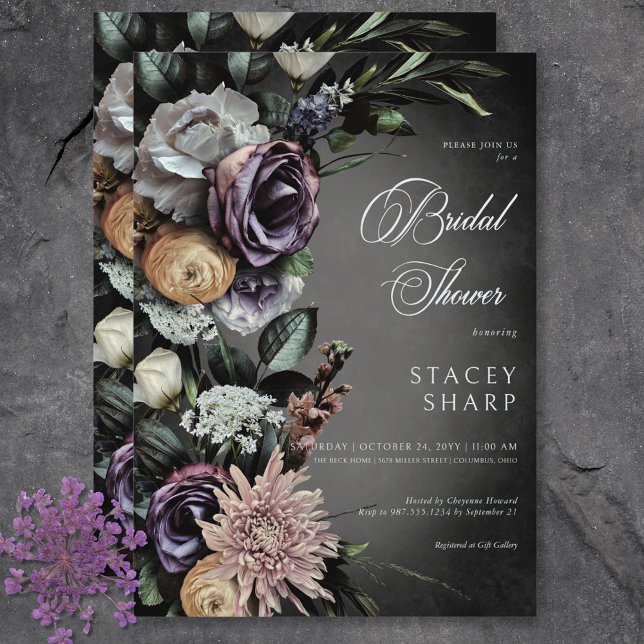 Invitation Gothique foncé mystérieux flou bouché Douche (Dark Gothic Mysterious Muted Floral Blur Shower Invitation)