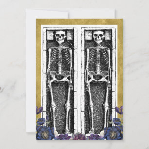 Invitation Gothique Gold Skeleton Éffrayant Halloween Party