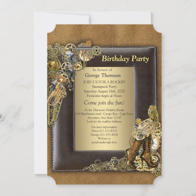Invitation Gothique - Gold Steampunk fête d'anniversaire (Devant)