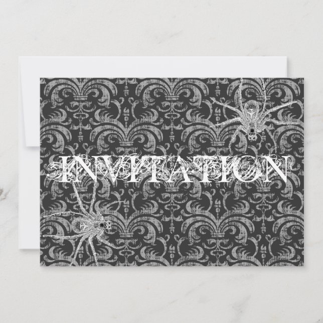 Invitation Gothique Grunge Damask Party Rouge & Noir avec/ Ar (Devant)
