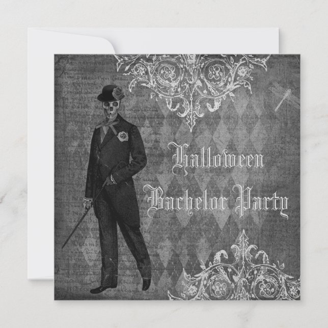 Invitation Gothique Halloween Marié Chic Usé Enterrement de V (Devant)