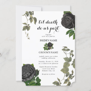 Invitation Gothique Halloween Rose noir Mariage blanc