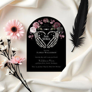 Invitation Gothique Halloween Squelette Mains Baby shower coe