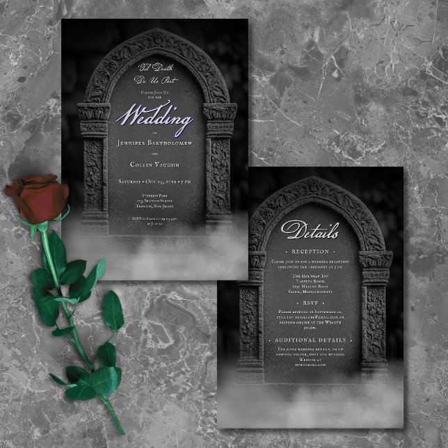 Invitation Gothique Jusqu'À La Mort Faisons-Nous Partie Maria (Gothic Til Death Do Us Part Tombstone Wedding Invitation)
