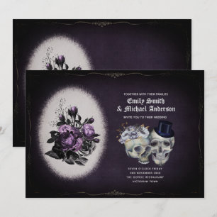 Invitation Gothique Mariage Vintage Floral Crânes pourpres