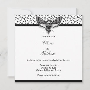 Invitation Gothique Moth Skull Enregistrer la date - Elégant 