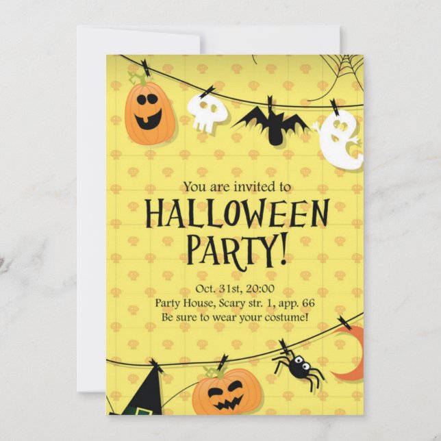 Invitation Gothique Noir Crâne d'or Halloween Costume Party (Dos)