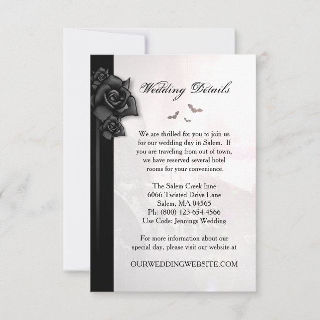 Invitation Gothique Noir Rose chauves-souris Matching Détails (Devant)