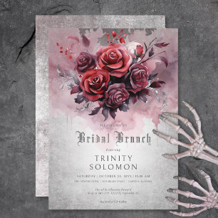 Invitation Gothique Noir & Rose Rouge Floral Brunch nuptial