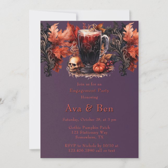 Invitation Gothique Purple Blood Wine Engagement (Devant)