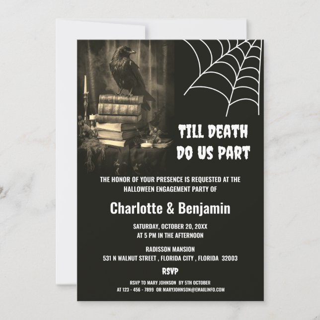 Invitation Gothique Raven Halloween Partie d'engagement (Devant)